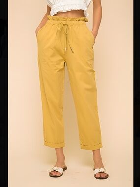 Hem & Thread Mustard Yellow Cropped Drawstring Pants